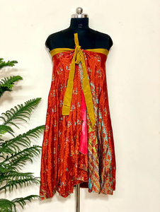 Handmade Reversible Recycled <b>Silk</b> Wrap <b>Skirt</b> with Floral Pattern and Belt Vintage Indian Saree Boho Maxi Dress - Product Image 3