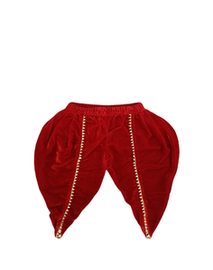 Kurta de terciopelo con adornos y mangas largas, dupatta y dhoti liso - Rojo - Product Image 2