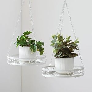 White Metal <b>Hanging</b> Plant <b>Stand</b> With Circular Design For Flower Green Plant Minimalist Style - Product Image 1