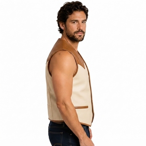 Gilet en cuir pour homme, gilet de moto en cuir véritable de qualité supérieure, veste de motard classique sans manches, doux, durable, confortable, décontracté, tendance - Product Image 5