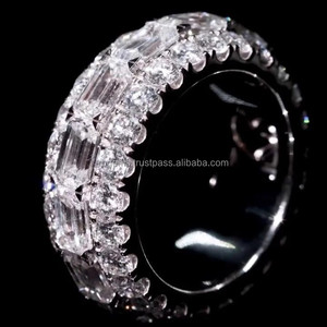 Customized 925 Sterling <b>Silver</b> Iced Out VVS Moissanite Filled Marquise Diamond Eternity Fine <b>Ring</b> for <b>Men</b> Style Engagement - Product Image 5