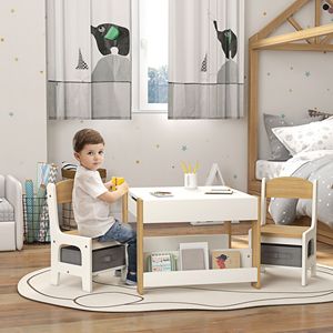 3PC tavolo e sedie in legno naturale Set per bambini reversibili Desktop scaffali per libri mobili per bambini - Product Image 2