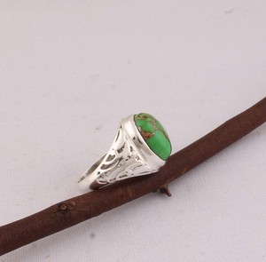 Vintage Green Copper <b>Turquoise</b> <b>Ring</b> 925 Sterling Silver Antique Style Victorian Design Green Gemstone <b>Ring</b> for Women Artisan - Product Image 4