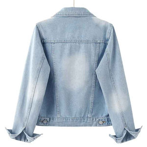 Veste en jean tendance pour femmes, sur mesure, à manches longues et col rabattu, service OEM disponible. - Product Image 3
