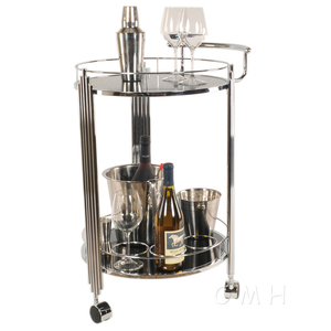 Anne Home - Round 2-Tier Serving Trolley Chrome <b>Frame</b> for Living Room Home Bar Furniture 53.34Lx44.45Wx76.2H cm - Product Image 4