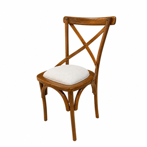 Chaise de salle à manger en teck massif style toscan, dossier croisé, qualité supérieure, assise rembourrée en cuir PU, mobilier de maison et d'hôtel - Product Image 2