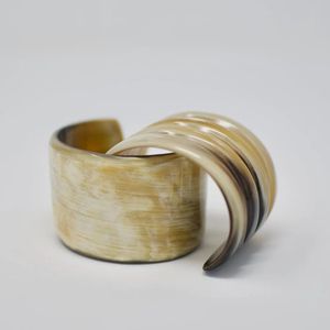 Elegant Wide Buffalo Horn Cuff <b>Bracelet</b> Ribbed Layered Design Polished Finish Handmade Statement Fashion Jewelry - Product Image 1