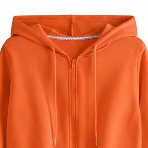 New Demand Custom Logo Women's Orange Cropped Hoodie Long Sleeve <b>Zipper</b>-Up Knitted Sweatshirt Autumn Wear Solid Color Winter - Product Image 5