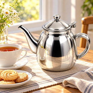 Tetera de acero inoxidable con tapa e infusor, tetera clásica con boquilla curva - Product Image 6