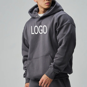 Sweat-shirt à capuche oversize pour homme, 100% coton, tissu éponge français respirant, couleur unie, logo sur le devant, poche, design décontracté, vêtement d'automne - Product Image 4