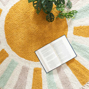 Alfombra Redonda de Algodón con Estampado Solar, Acolchada, Ecológica y de Pelo Medio para Sala de Estar, Pasillo o Dormitorio Infantil - Product Image 5