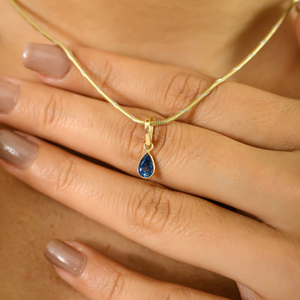 14K <b>Solid</b> Yellow <b>Gold</b> Teardrop Charm <b>Pendant</b> with Garnet Topaz or Diamond Options - Product Image 1