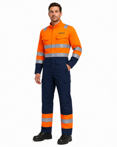 Orange Navy Blue High Visibility <b>Waterproof</b> Anti-Bacterial Spandex Reflective Heavy Duty Unisex Work Coverall Cargo Pockets - Product Image 4