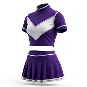 Women's Custom Cheerleading Uniform Set <b>Short</b> Sleeve Crop Top and <b>Pleated</b> <b>Skirt</b> - Product Image 3