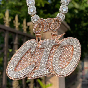 Custom Letter Bezel Setting Moissanite Pendant Hip Hop Name Charm Rose Gold Plated Iced Jewelry Unisex Gift - Product Image 1