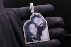 Custom Iced Diamond Birthstone <b>Initial</b> Pendant in Stainless Steel with Tibetan <b>Silver</b> Plating Hiphop Style - Product Image 4
