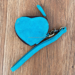 Porte-monnaie en forme de cœur en cuir suédé fait à la main, mini portefeuilles en cuir véritable occidental, porte-monnaie pour femmes - Product Image 3