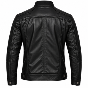 Veste en cuir de vache véritable noire pour homme, coupe ajustée, col montant, fermeture éclair, vêtement d'hiver - Product Image 2