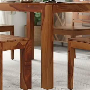 Premium Solid Wood 6 Seater <b>Dining</b> <b>Table</b> <b>Set</b> with 4 Slatted Back Chairs and 1 <b>Bench</b> Natural Finish Handmade <b>Dining</b> furniture - Product Image 4