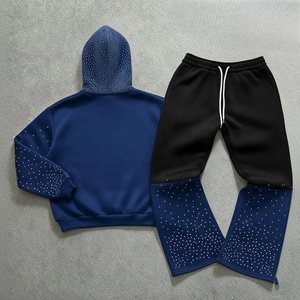2026 Star Pattern Rhinestone Hoodie Baggy Flared Sweatpants Set Premium Heavy Cotton Jumper <b>Aesthetic</b> Oversized Unisex Tracksuit - Product Image 6