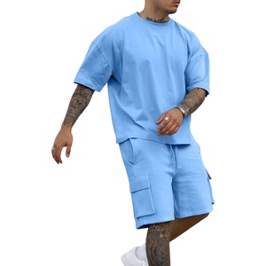 Custom Men Short Set Black Oversized T Shirt Cargo Shorts Heavyweight Summer Casual 2 Piece Suit - Product Image 5