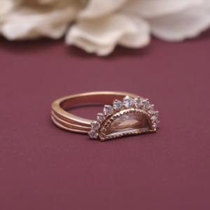 Bague demi-lune en diamant de laboratoire certifié IGI, coupe rose, en argent sterling 925 massif, style vintage, avec halo, pour femme - Product Image 2