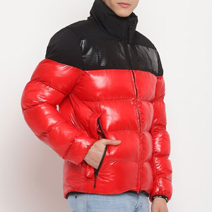 Chaqueta Acolchada para Hombre, Color Rojo y Negro, con Cuello Alto, Cierre de Cremallera, Resistente al Viento, Relleno de Poliéster, Chaqueta Casual de Invierno - Product Image 4