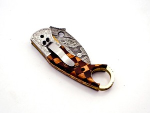 มีดเหล็กดามัสกัสทำมือ ด้ามไม้ ใบมีดโค้งตรง สำหรับการล่าสัตว์ - Product Image 3