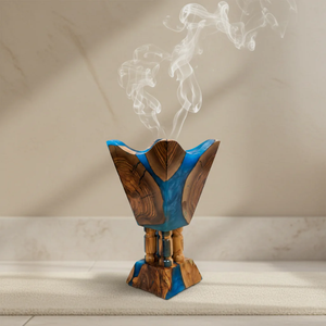 Arabic Style Oud Aromatic Incense <b>Burner</b> Glossy Mango Wood & Black Resin Combo with Removable Insert - Product Image 2