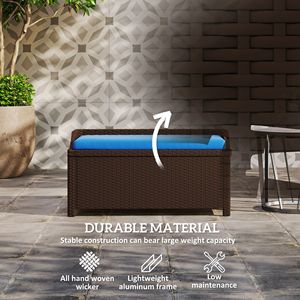 Panca portaoggetti in vimini blu per esterni con cuscino, per uso interno ed esterno - Product Image 6