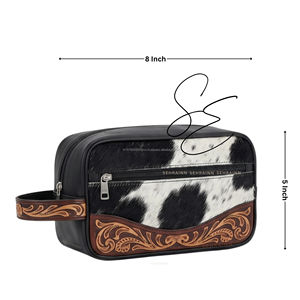 Tooled Leather Dopp Kit Cosmetic <b>Case</b> Zipper Toiletry Bag Portable <b>Makeup</b> Organizer Pouch with Handle - Product Image 2