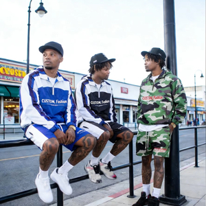 Windbreaker Stacked Pants and Sweat Shirts Nylon Tracksuit Men Zip up Polyester Two Piece Wind Break Short Set for Men's - Product Image 3