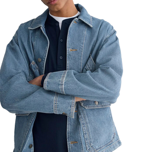 Chaqueta de mezclilla relajada tipo Barn, de algodón índigo de alto gramaje, para trabajo, utilitaria, marca privada, fabricante OEM personalizado - Product Image 4