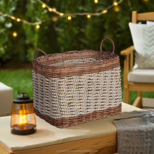 Cesta de almacenamiento de ratán y algas marinas de cubo grande, ideal para uso en chimenea y funciona como soporte de troncos de mimbre - Product Image 4