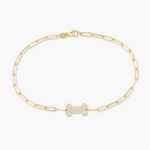 Pulsera de hueso de perro con diamantes cultivados en laboratorio, cadena de clip, minimalista, delicada, para amantes de las mascotas, venta al por mayor, oro macizo de 14K y 18K - Product Image 1