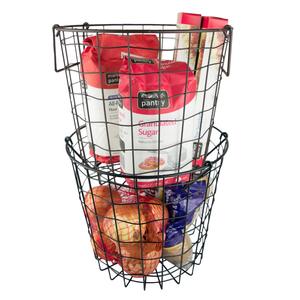 Grand panier de rangement en fil métallique avec couvercle, organisateur empilable robuste pour le rangement dans les armoires et garde-manger - Product Image 1