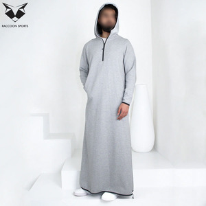 <b>Men</b> Tech <b>Thobe</b> Hoodie Style Muslim Wear Comfortable with Modern Design Traditional Polyester Thobes and Turbans - Product Image 3