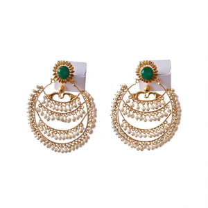 Fashion <b>Chandelier</b> Earrings Green Stone Studded <b>Large</b> Chandbali Earrings - Product Image 2