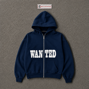 Sudadera con capucha azul marino con cremallera y estampado gráfico, estilo urbano oversize, de algodón grueso y forro polar, para hombre, venta al por mayor, talla regular - Product Image 5