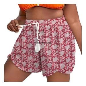 Shorts de Verano para Mujer, Corte Holgado, Estampado de Bloques, Cintura con Cordón Ajustable, Estilo Casual - Product Image 1