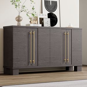 Credenza in Legno Stile Tradizionale con Ripiani Regolabili e Maniglie Dorate per Cucina, Sala da Pranzo e Soggiorno - Product Image 1