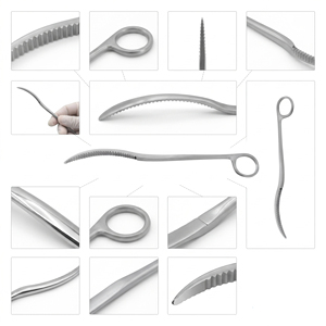 Écarteur osseux professionnel courbé et dentelé, instrument de salle d'opération orthopédique |   Pointe dentelée en acier inoxydable - Product Image 2