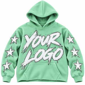 Sweat à capuche pour homme, coupe classique, logo étoiles imprimé en relief, poche avant, style hip-hop, manches classiques, en molleton tricoté, écologique 100% - Product Image 6