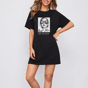 Oversized Black Women's T-<b>Shirt</b> <b>Photo</b> Print Front Design Short Sleeve O-Neck Casual Knitted Polyester Custom Logo Quick Dry - Product Image 4