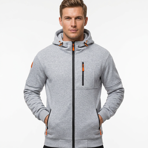 Sweat-shirt à capuche zippé gris pour homme, coupe classique, couleur unie, en molleton bouclette, décontracté, pour l'automne, 100 % coton, coupe classique, Bangladesh - Product Image 3