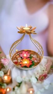 Porte-bougie en métal en forme de lotus pour la décoration de la maison, décoration Diwali, centre de table - Product Image 2