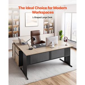 Scrivania Direzionale Moderna a L Reversibile con Cassetti e Armadietto, Grande Scrivania per Computer in Legno Resistente - Product Image 2