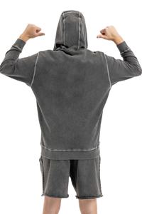 Pantalones cortos lavados con ácido de alta calidad para hombre, venta al por mayor, conjuntos cortos de lana de moda para hombre, ropa de calle de invierno, pantalones cortos con cremallera - Product Image 2