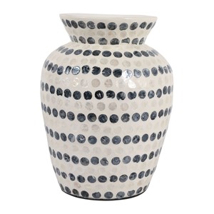 Vase en coquille de capiz blanche, mosaïque de nacre, récipient décoratif rond pour fleurs, accent décoratif en nacre pour salon côtier et maison - Product Image 5