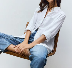 Blusa de Mujer, Color Azul Claro, Casual, Tejida, Ajustada, Manga Larga, Cuello Camisero, con Botones, para Primavera/Verano - Product Image 3